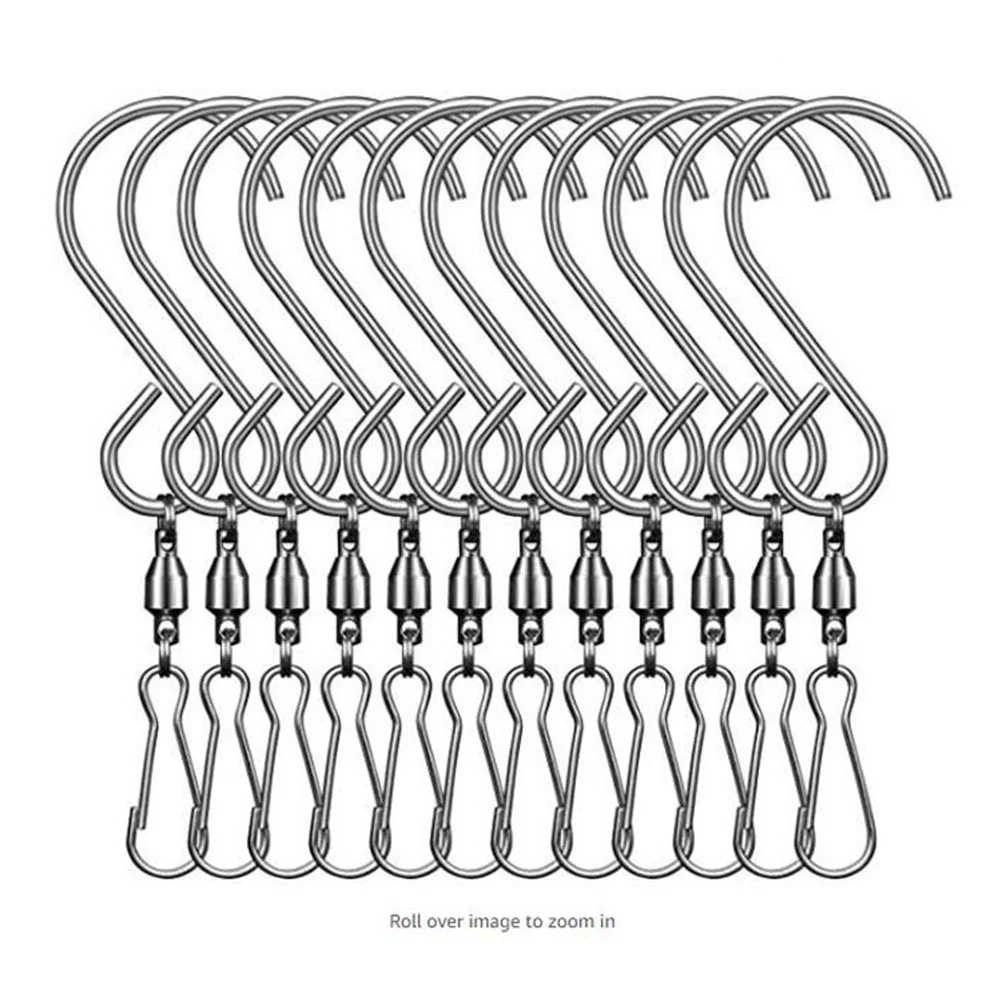 

16PC Stainless Steel S Bearing Hook Wind-Rotating Display Hanger for Billboard Wind Chime Kitchen Office