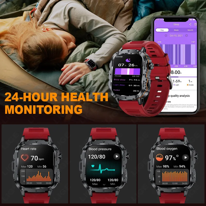 2025 Rugged Military Smart Watch Men Outdoor Watches lP68 Waterproof 1.95" Al Voice Bluetooth Call Smartwatch For Android lOS