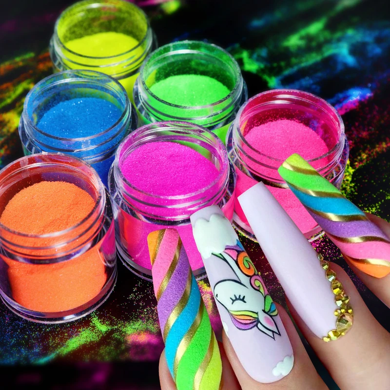 Diseño polvo de arena de azúcar de neón brillante para decoración de uñas, efecto de nieve 3D, brillo fino a granel, accesorios para uñas verano|Brillantina de uñas| - AliExpress