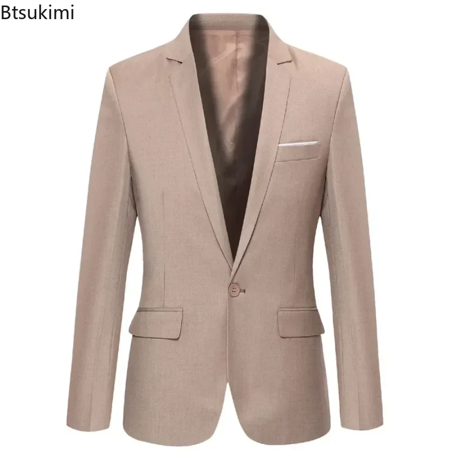 Male Blazers Slim Elegant Suit Jackets Men's Business Formal Party Suit Coats Single Button Lapel Casual Solid Jacket Men