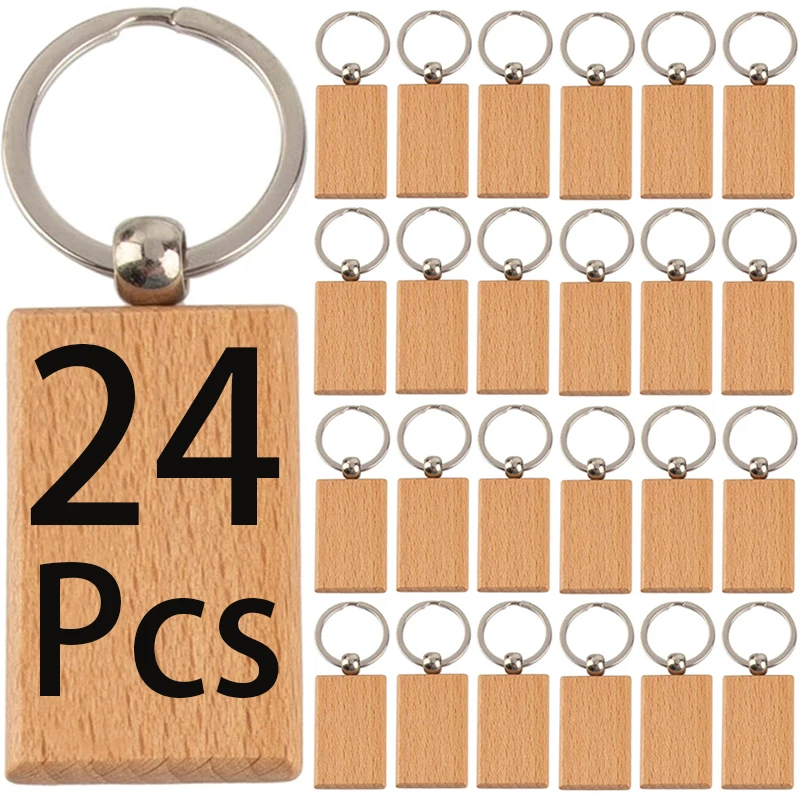 

24Pcs Wood Blanks Keychain Unfinished Wooden Blank Key Chain Chains Wood Crafts Ornament