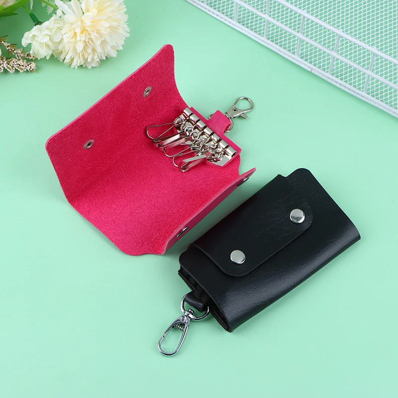 1PCS Portable Simple Solid Color Storage Bag Leather Housekeeper Holders Car Keychain Key Holder Bag Case Unisex Wallet Cover storage bag key organizer key case key purse key holder