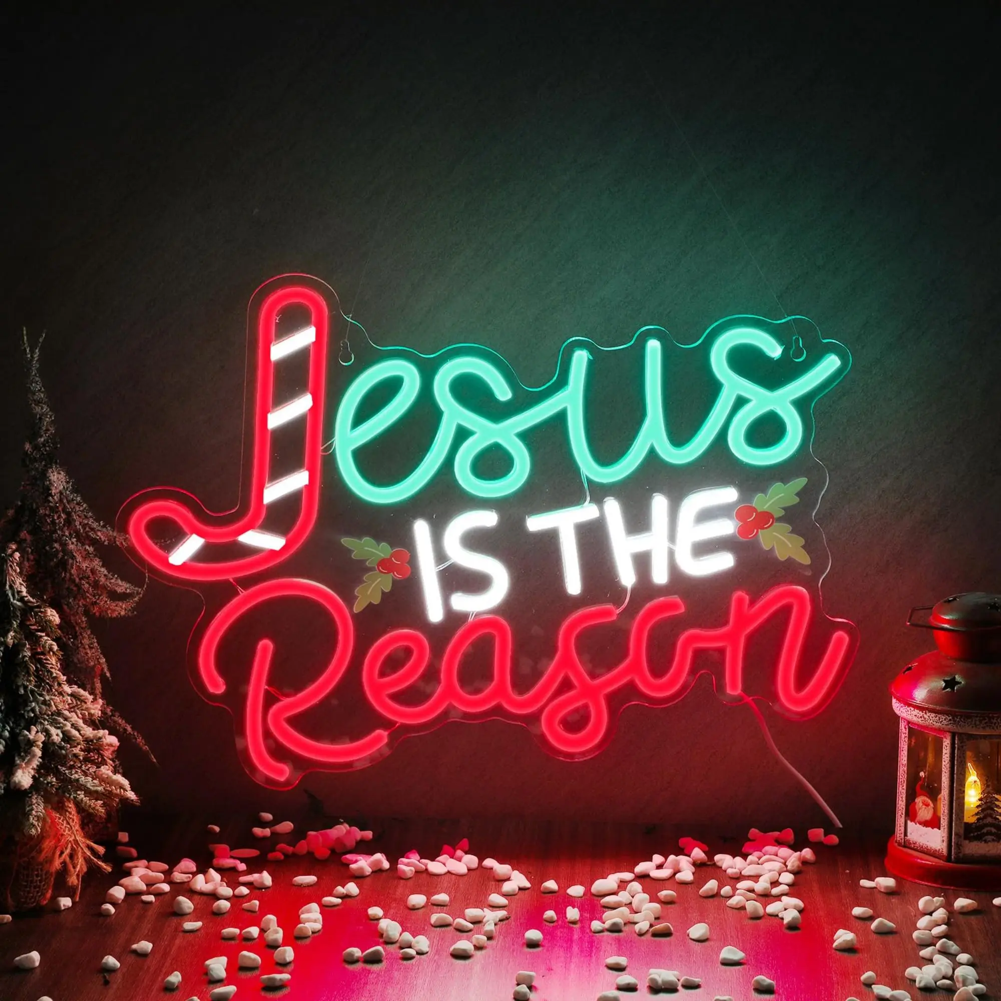 

Jesus is the Reason Neon Sign, USB LED Light Sign Wall Art Decor for Ceremony Party Bar Home Birthday Bible Church Decor Gift