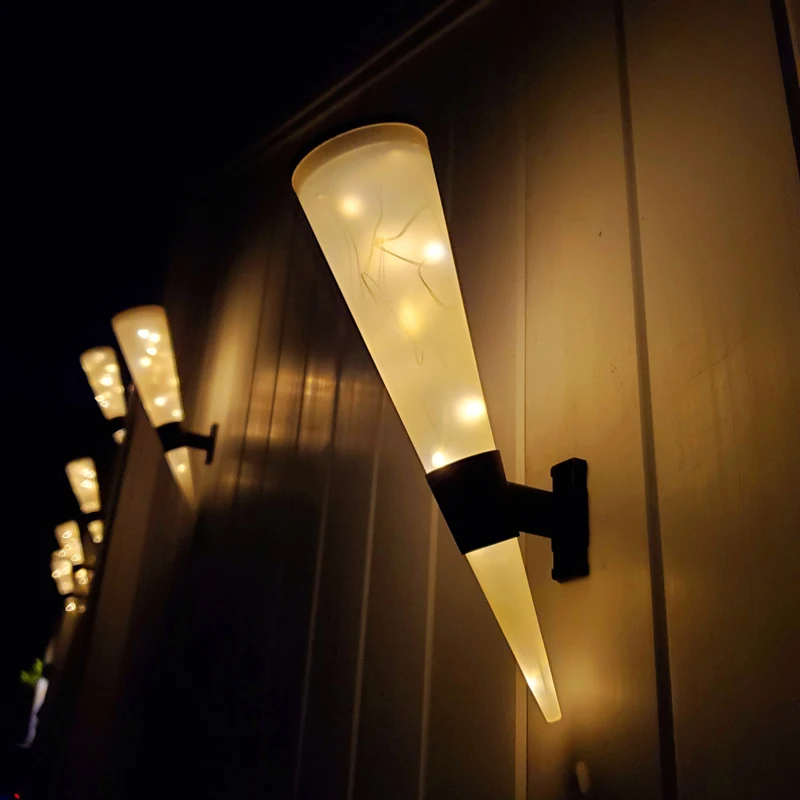 

2Pcs Solar Lights RGB White Warm LED Wall Lamp Art Torch Waterproof Outdoor Porch Light Home Garden Decoration For Balcony Patio