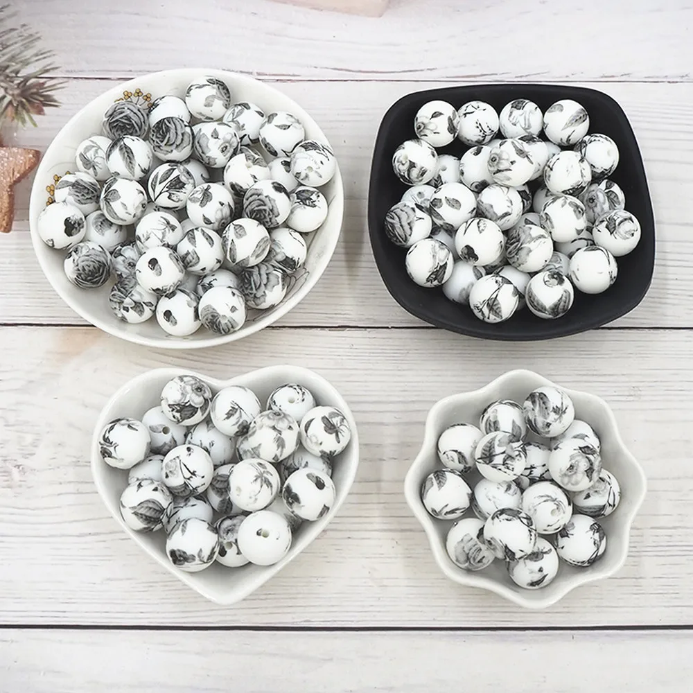 

Chenkai 50PCS 15mm Painting Silicone Beads Baby Round Shaped Beads Teething BPA Free DIY Sensory Chewing Toy Accessories