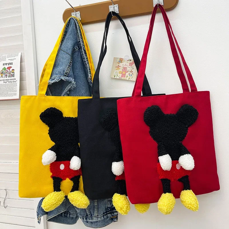 Disney Mickey Large Capacity Canvas Bag Cute Cartoon Three-dimensional Boy Girls Studens Multicolor Shoulder Bags Birthday Gifts