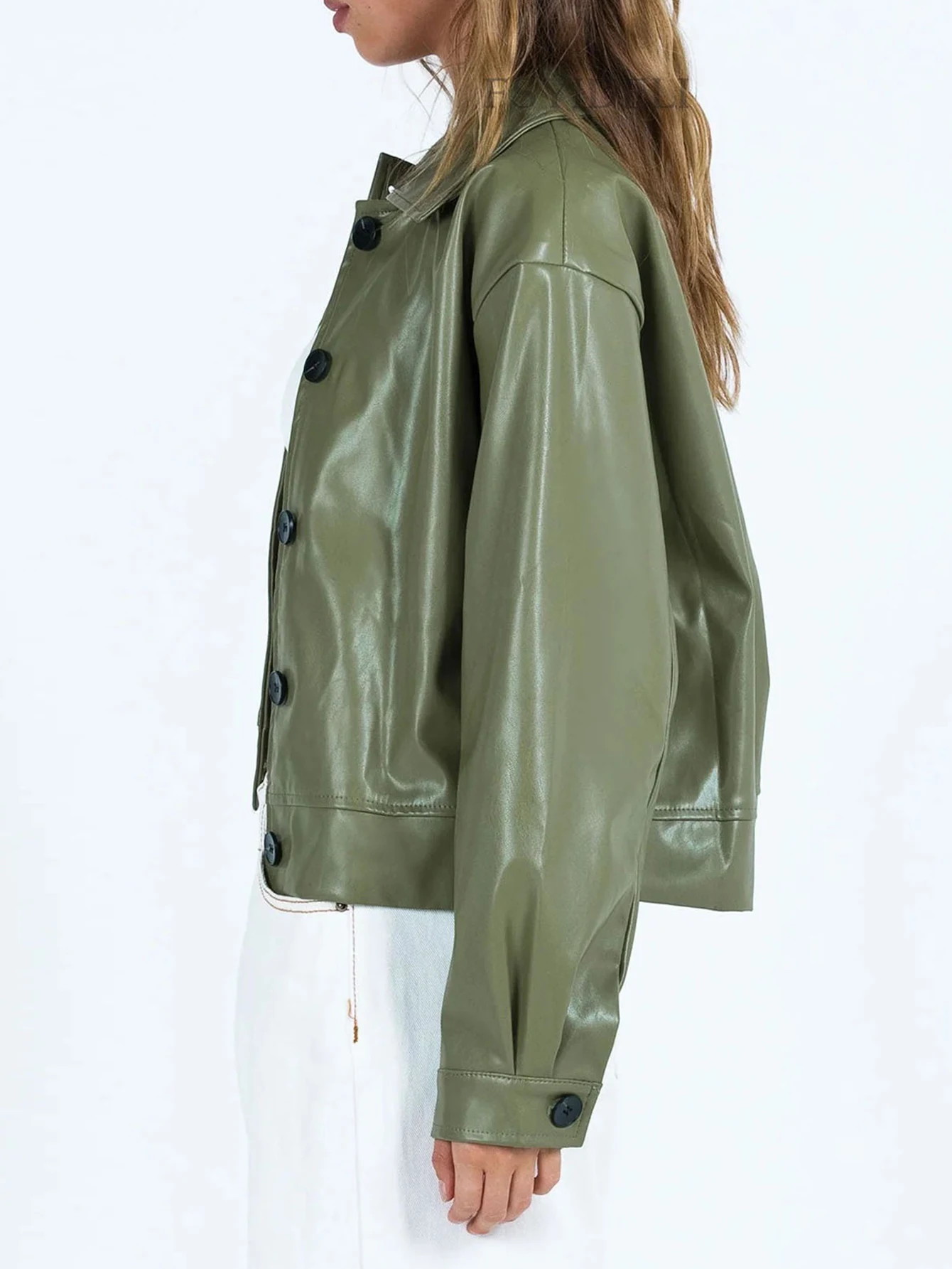 European And American Autumn Winter Lapel Faux Leather Jacket Loose Leather Parka Motorcycle Coat Female leather jackets