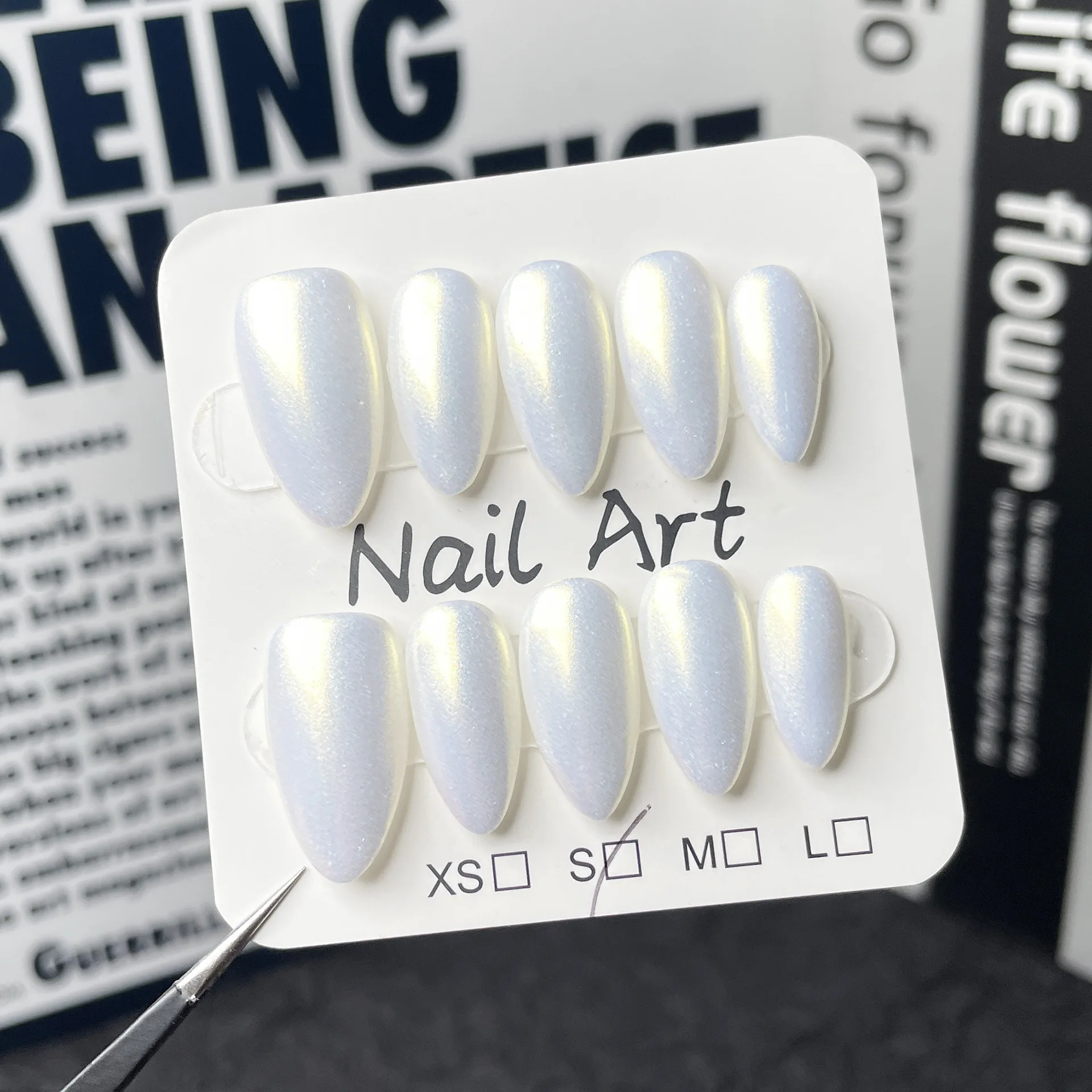 10pcs Red Full Cover Nail Tips Mid-length Almond Handmade False Nails Art Wearable Solid Color Cat's Eye Press on Fake Nails Set