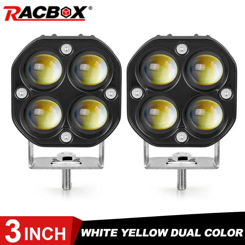 

LED Pods Fog Light 3 inch 6000K White 3000K Yellow Flood Beam Dual Color LED Work Light Driving Spot Beam Lamp 12V-24V
