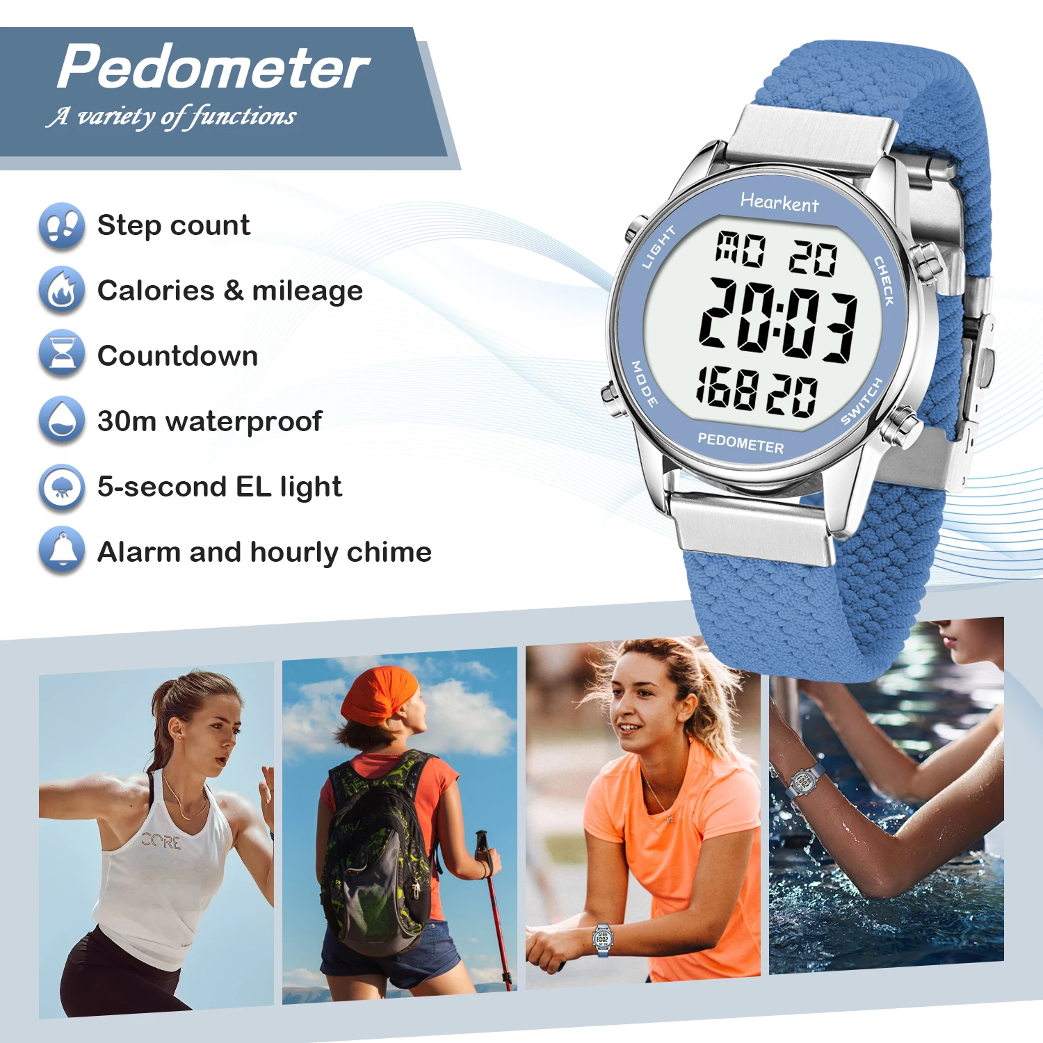 Hearkent Pedometer Sport Watches Step Counter Watch Women Digital Watches Calories Mile Stopwatch Countdown for Walking Tracker 2