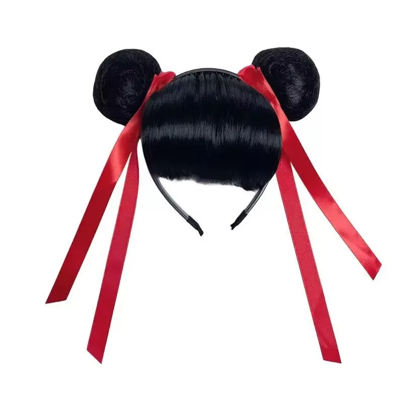 Nezha cosplay wig headband double bun hair accessory children's performance bangs headband hair clip