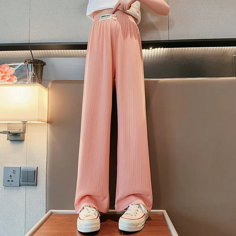 Kids Girls Summer Ice Silk Western Style Thin Wide-leg Pants New