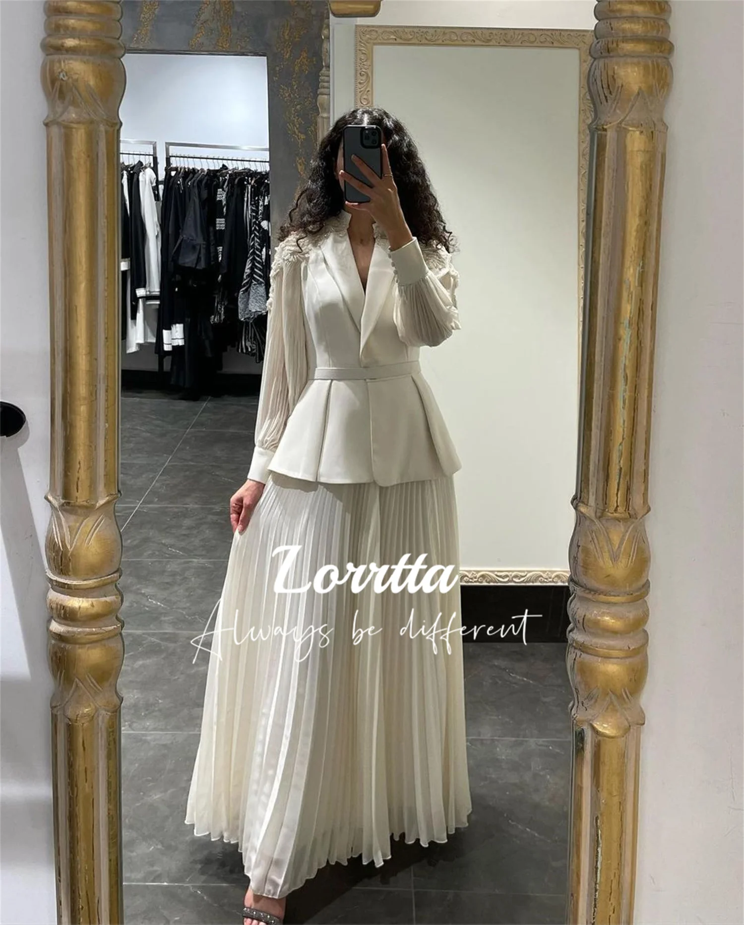 Lorrtta Ivory Mother of the Bride Gown Long Sleeve Wedding Party Dress Appliqué Beaded Floor Length Chiffon فساتين الحفلات طويلة