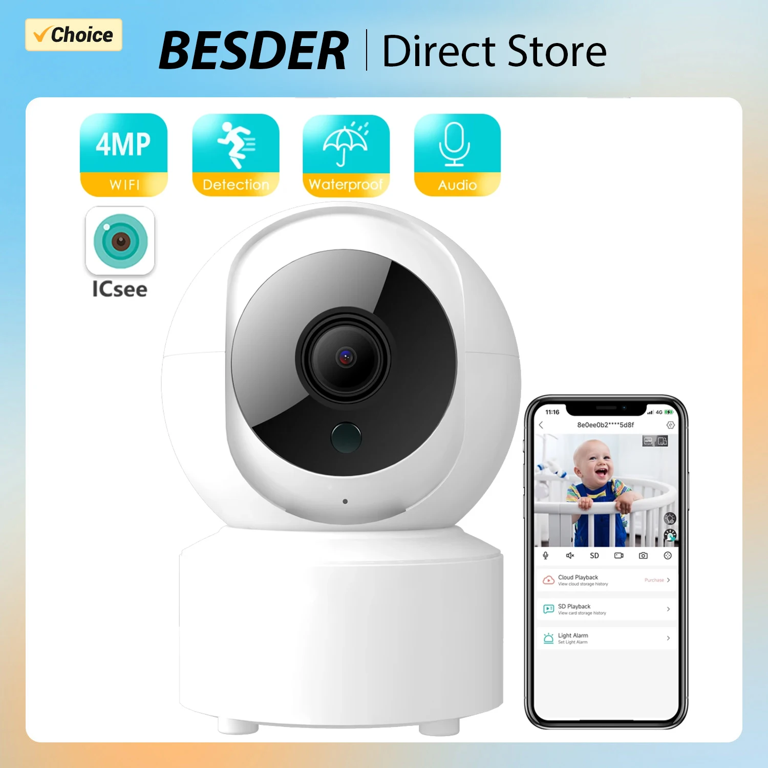 BESDER 4MP Audio Wireless Baby Camera Smart Home Surveillance WiFi Camera Auto-tracking Human Detection IP Cam IR Night Vision BESDER 4MP Audio Wireless Baby Camera Smart Home Surveillance WiFi Camera Auto-tracking Human Detection IP Cam IR Night Vision