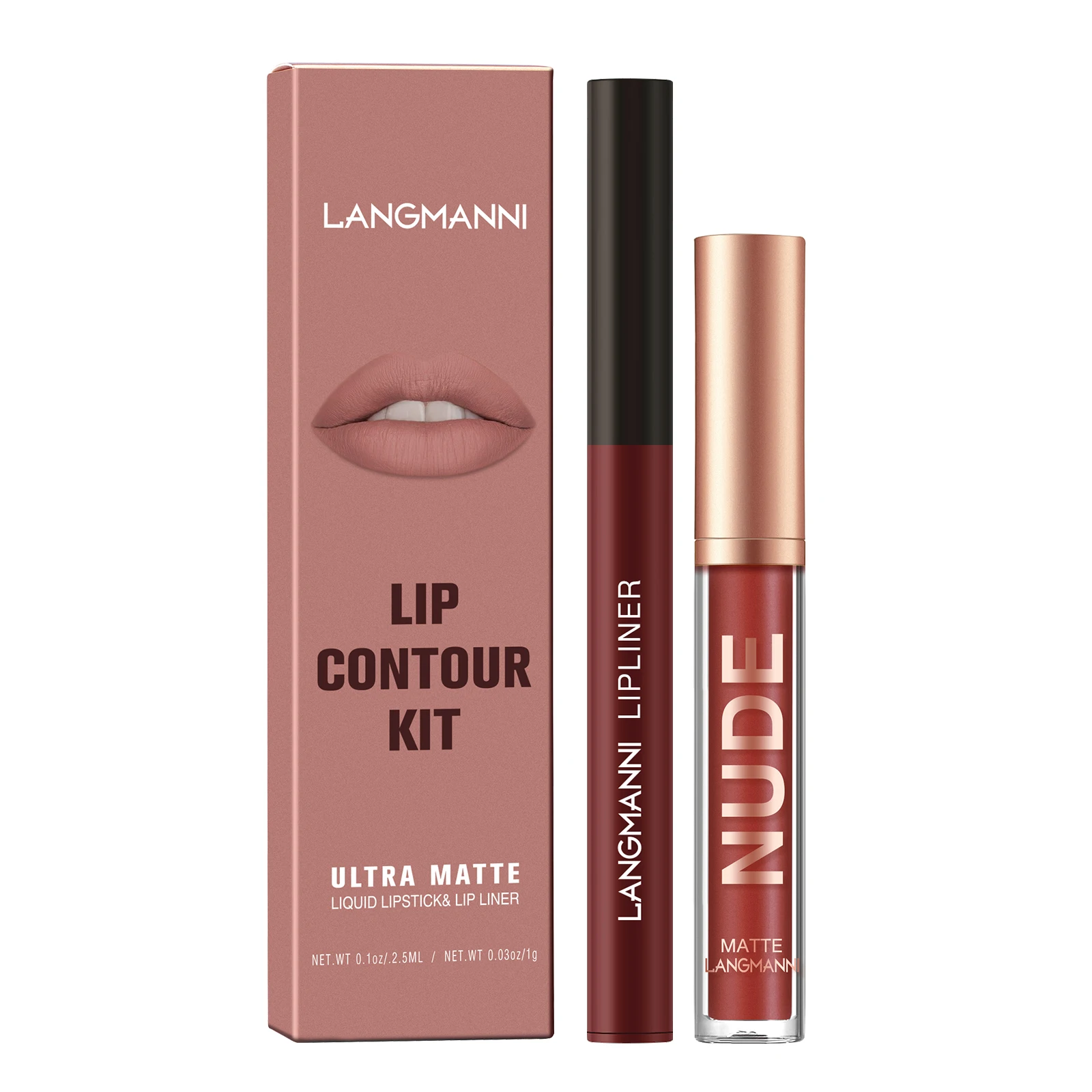 2 Piece Lip Gloss Lip Liner Set Matte Finish Non stick Cup Long Lasting Color Liner Combo Defined Lips