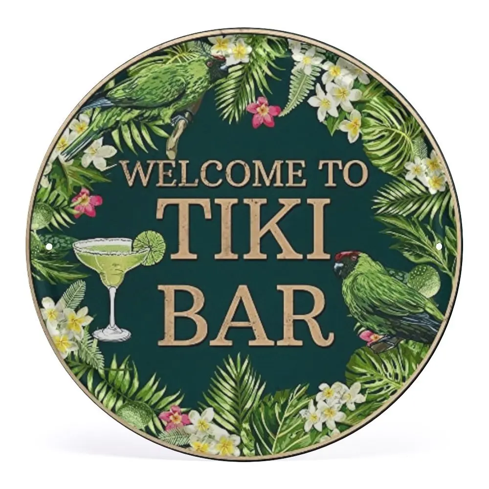 

TIKI BAR,Circular Metal Wall Decor for Home, Bar, Coffee,Garage Wall,Diner, Pub, Fun Kitchen Metal Tin Signs 12× 12 Inch