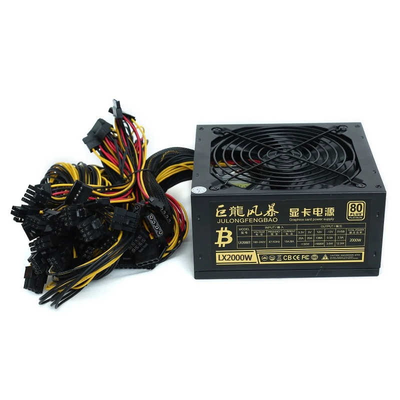 

2000W Mining Power Supply PC Power PSU Supports 16 GPU Rig for Bitcoin Ethereum
