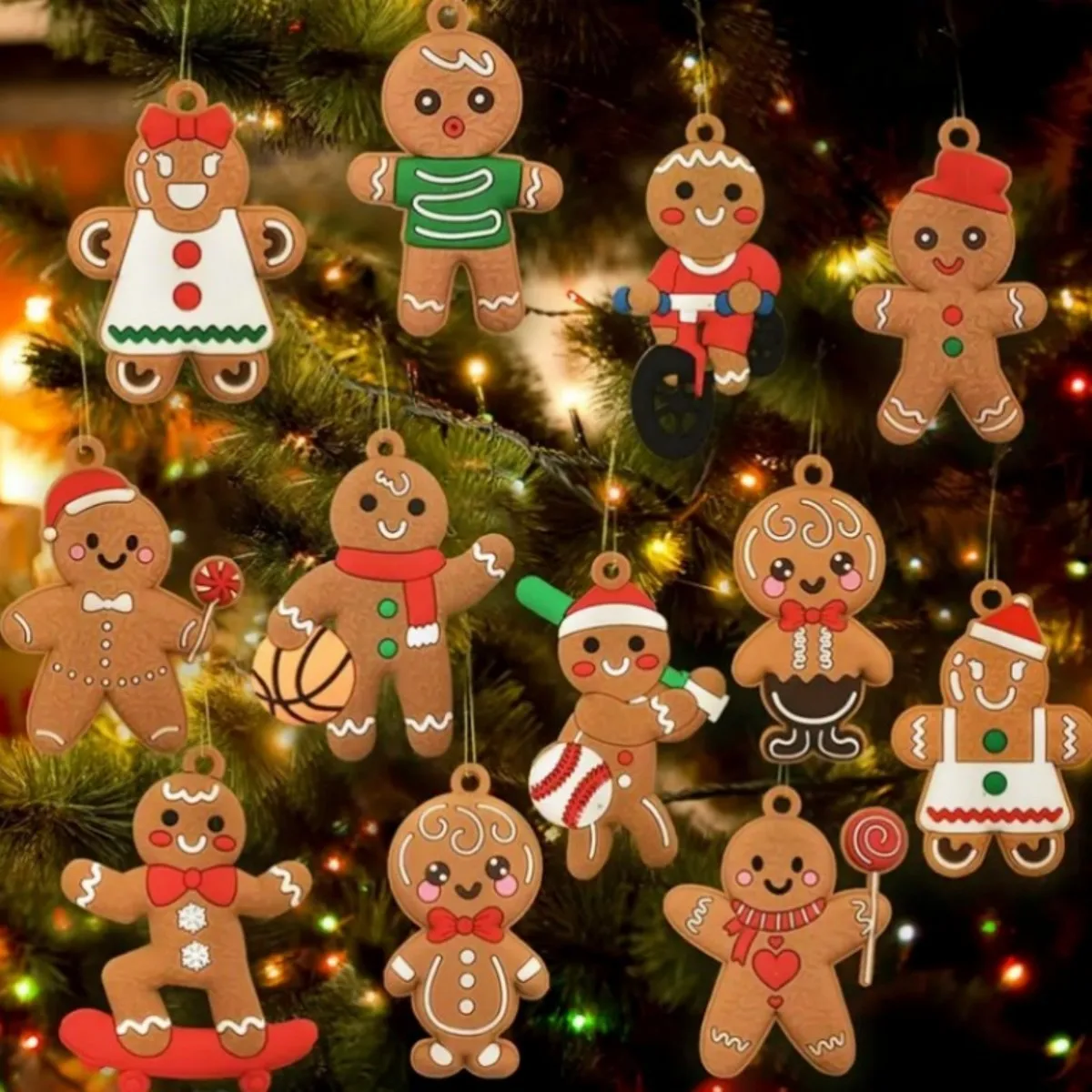 Gingerbread Man Ornaments for Christmas Tree Gingerbread Figurines Pendants Ornaments New Year Tree Hanging Decorations