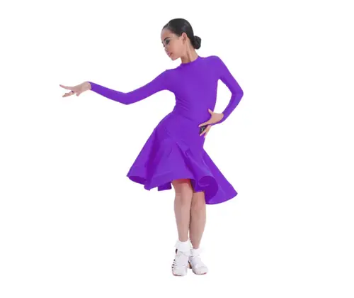 Girls Latin Dance Competition Clothing Glossy Fabric Long Sleeves Dance Dress Kids Cha Rumba Dance Practice Training Wear - Image 17