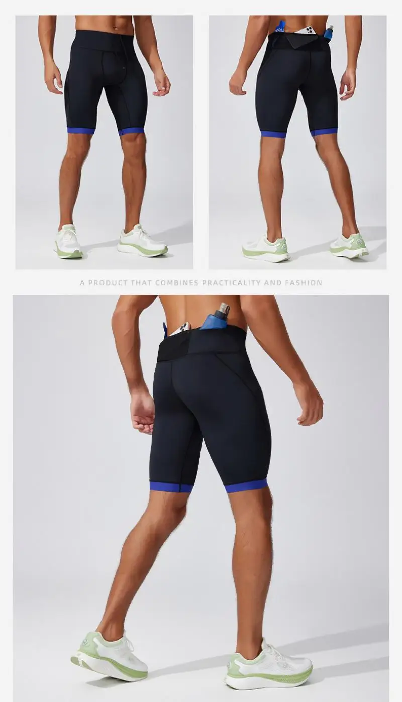 (S-2XL)Men Women Racing Shorts 80% Nylon Compression Moisture-Wicking Marathon Trail Running Tights with Mesh Pockets