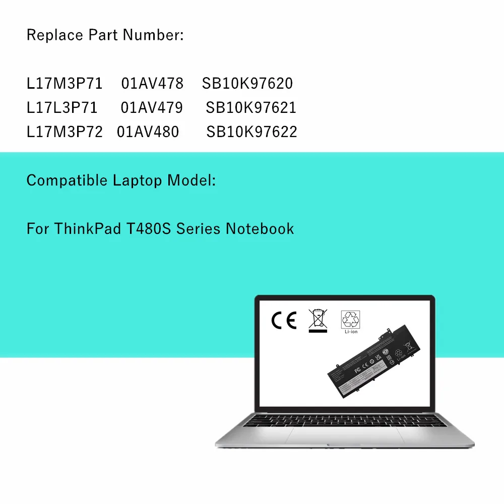 Laptop Battery For Lenovo ThinkPad T480S Series L17M3P71 01AV478
