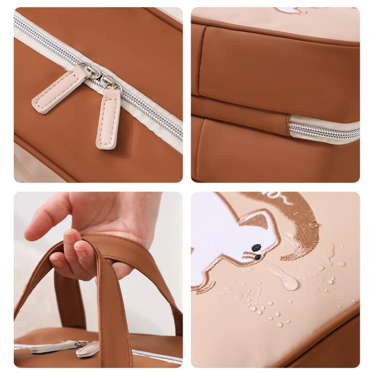 Three-in-One Large Capacity Makeup Bag, Waterproof PU Travel Bag, Portable Multi Functional Cute Cartoon Cat Pattern Storage Bag 5