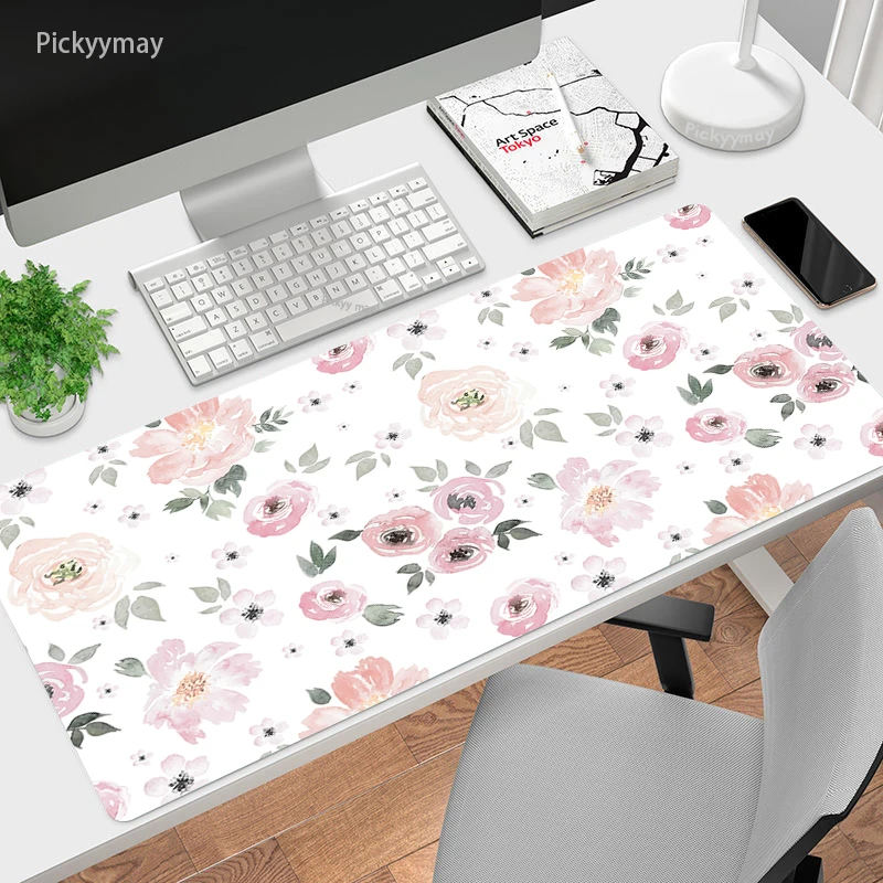 Flower Mouse Pad para Computador Tapete de Mesa Grande Computador Mousepad Borracha Macia Mause Pad Aquarela Arte Office pc Keyboard Desk Mat Xxl - Imagem 5