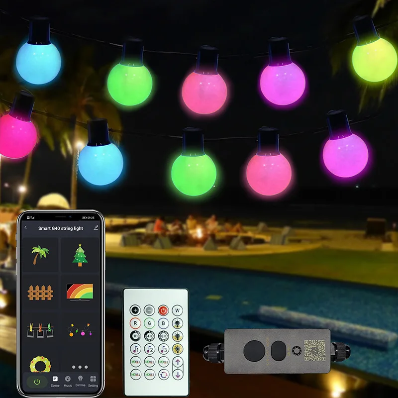 LED G40 Globe Bulb String Lights Outdoor RGB Smart Bluetooth APP Music Fairy Garland Christmas Wedding Garden Decoration Light led disco light starry sky laser projector 2w music voice control dj controller laser stage effect lights for new year birthday