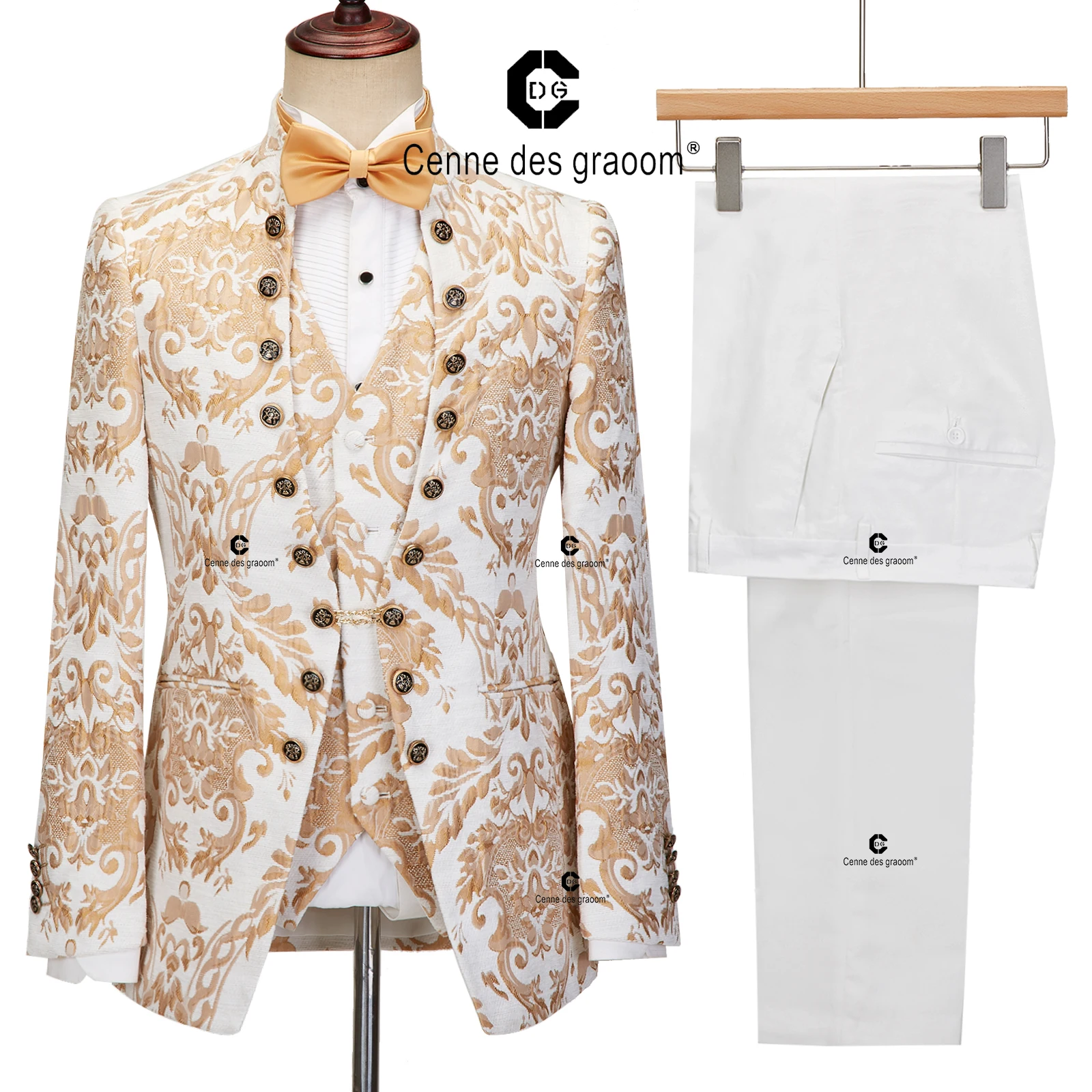 Cenne Des Graoom 2024 New Men Suits Floral Jacquard Blazers Waistcoat Pants 3 Pieces Set Ceremonial Occasion Party Wear Prom 2