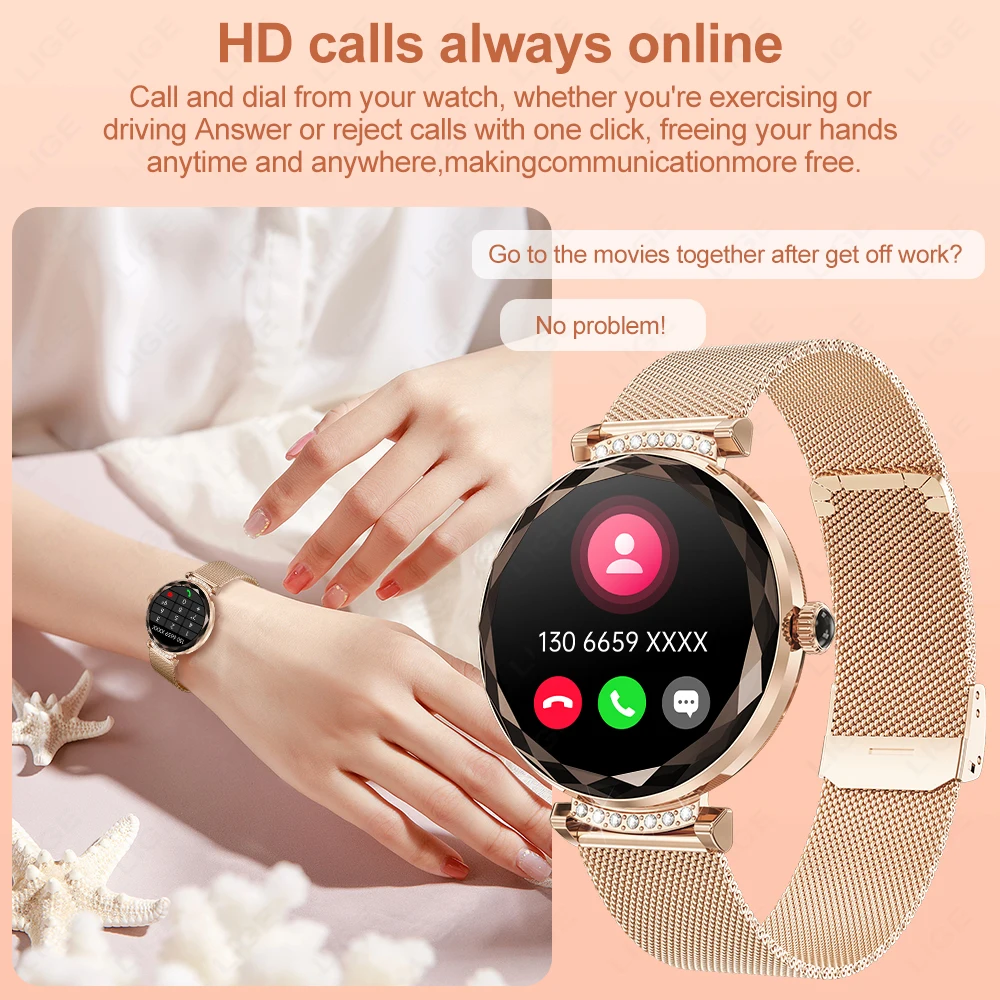 LIGE Fashion Woman Smartwatch AMOLED HD Screen Watches Women Heart Rate Blood Pressure Monitoring Health Smart Watch Android iOS