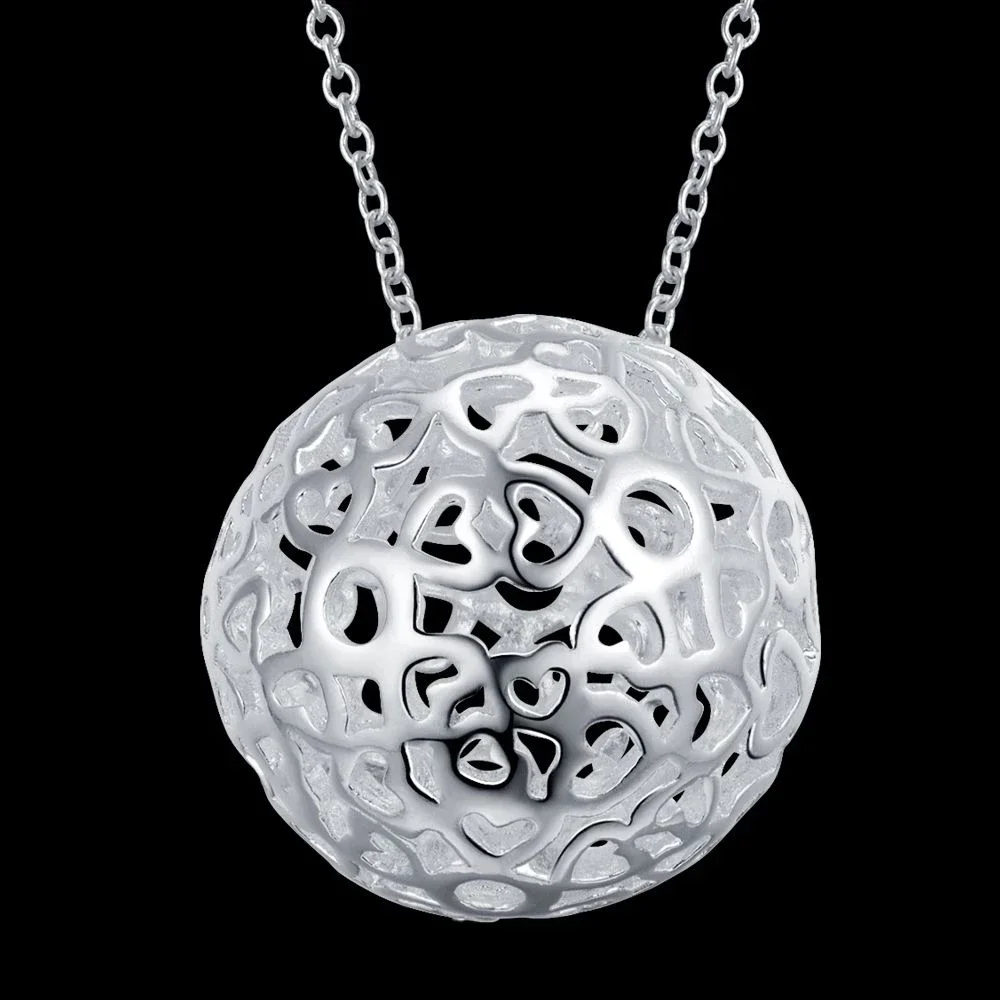 Pendant necklace silver necklace 45cm 925 Sterling Silver Ball Pendant Necklaces For Woman