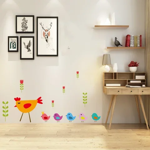 

Chicken mother with chick Wall Sticker kids baby rooms home decoration Mural Decals nursery cartoon animals stickers wallpaper