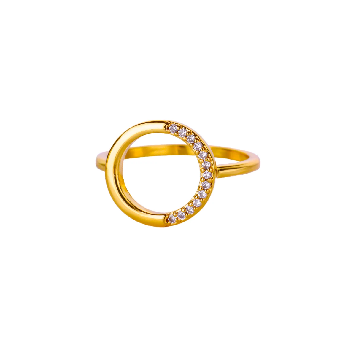 Zircon Geometric Round Ring 18K Gold Plated Stainless Steel Luxury
