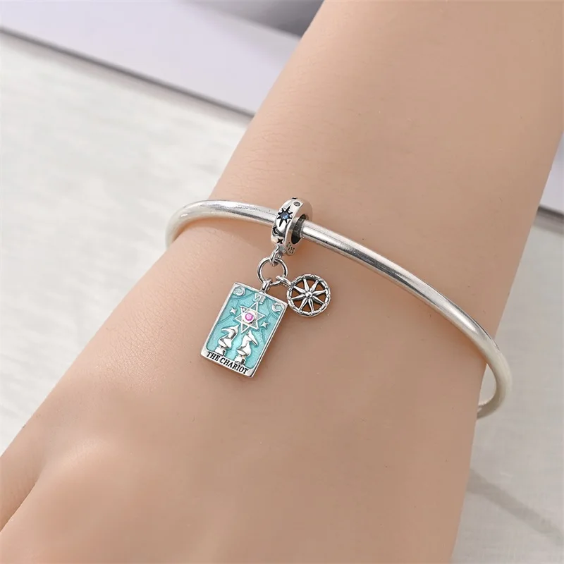 Heißer Verkauf Charms 925 Sterling Silber Tarot Karte Rad des Glücks Gerechtigkeit Der Kaiser Anhänger Fit Armbänder Halskette DIY Schmuck – Detail 11