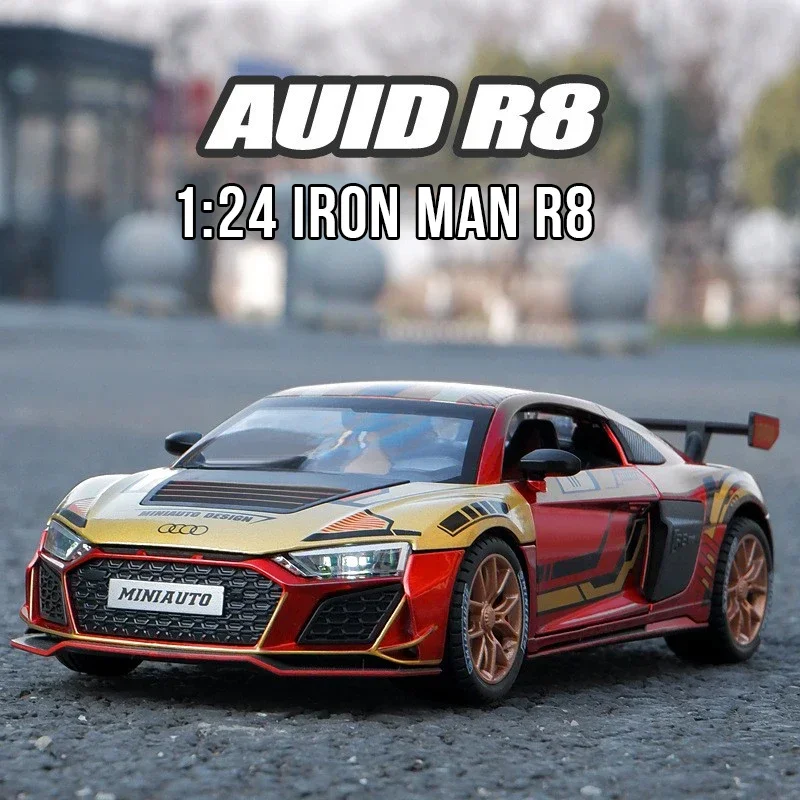 

Модель AUDI R8 в масштабе 1:24, спортивные автомобили из железного сплава, игрушечные литые автомобили, металлическая модель автомобиля, украшение для детей, подарок, игрушка для мальчика
