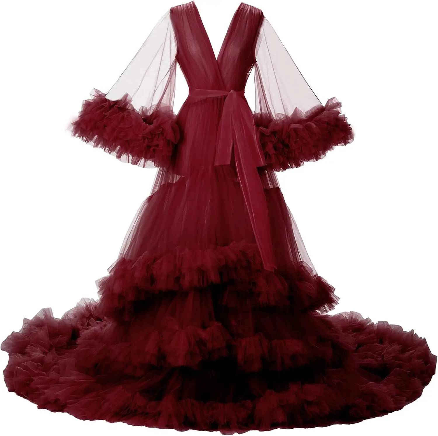 روب زفاف طويل منفوش من التول - ثوب لين للتصوير أثن...