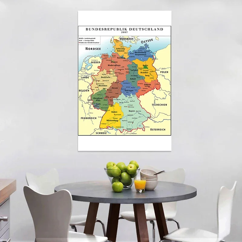 Map of The Germany Non-woven Canvas Painting Wall Art Poster Decorative Print Living Room Home Office School Supplies 100*150cm