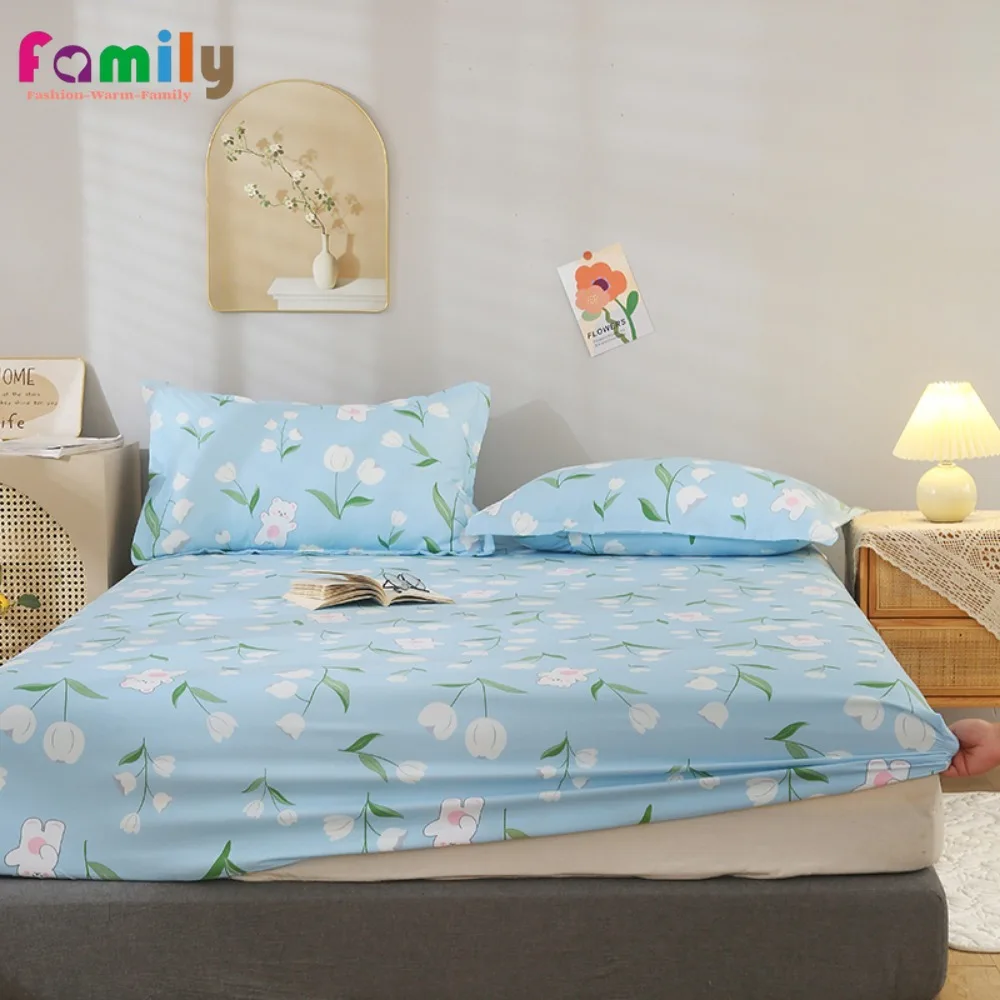 

100% Polyester Mattress Protector Cover with Elastic Band Geometric Print Fitted Sheet Bedspread Single Double Bed Size 1pc