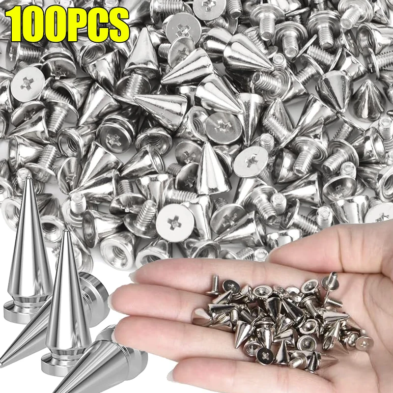 100/10 Stuks Zilveren Kegel Spikes Metalen Dubbele Pet Klinknagels Diy Ambacht Cool Punk Kledingstuk Klinknagels Voor Kleding Tas Schoenen Lederen Handwerk