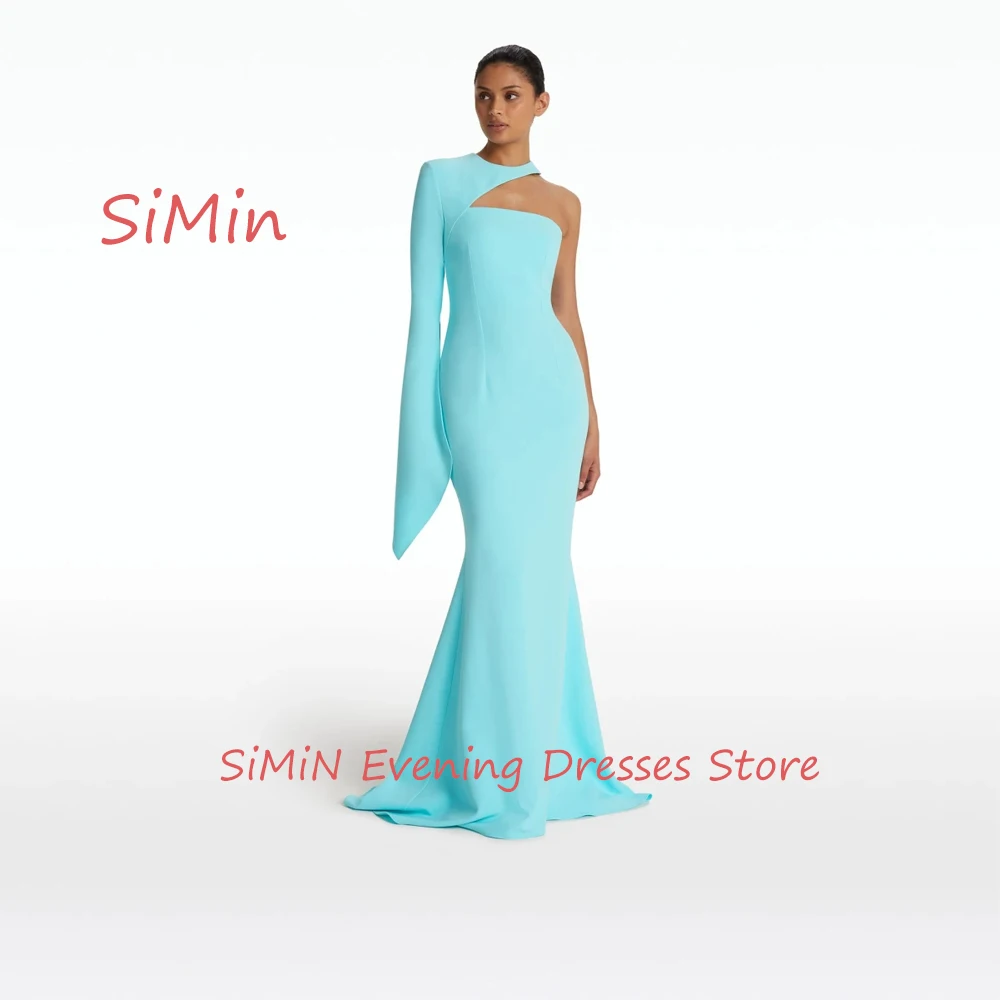 

Simin Floor-Length Mermaid O-Neck Long Sleeves Ruffle Prom Simple Crepe Sheath Arab Evening Elegant Party dresses for women 2024