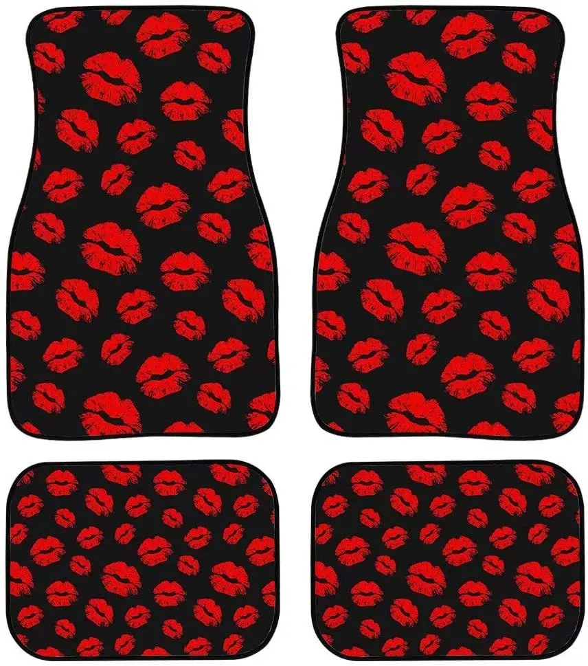 

Dellukee Universal Fit Carpet Floor Mats Full Set Red Lips Print Cute Car Floor Mat for Most SUV,Vans,Sedans,Trucks
