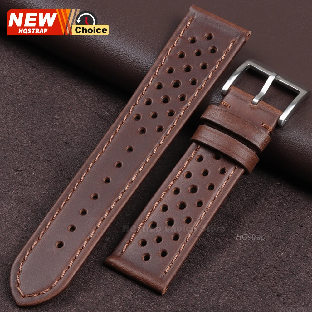 Vintage Dark Brown Genuine Cowhide Leather Watch Strap - Breathable Wristband