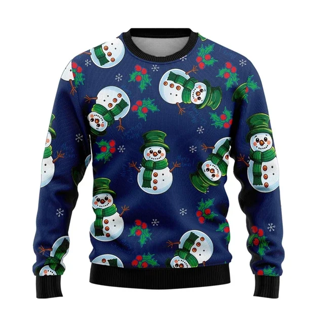 Suéteres navideños de muñeco de nieve de otoño 2024 nuevos para mujer, ropa, linda sudadera de cuello redondo con muñeco de nieve, suéter de dibujos animados para niños, camisetas unisex