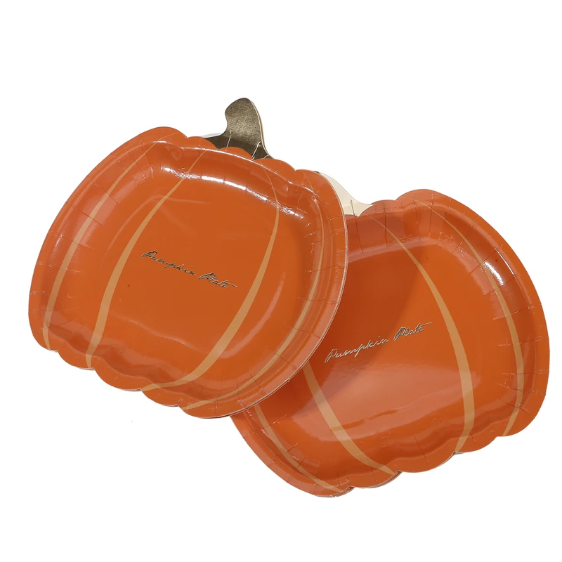 10PCS Pumpkin Paper Plates Disposable Plates Party Dinner Table Decorations Party Supplies