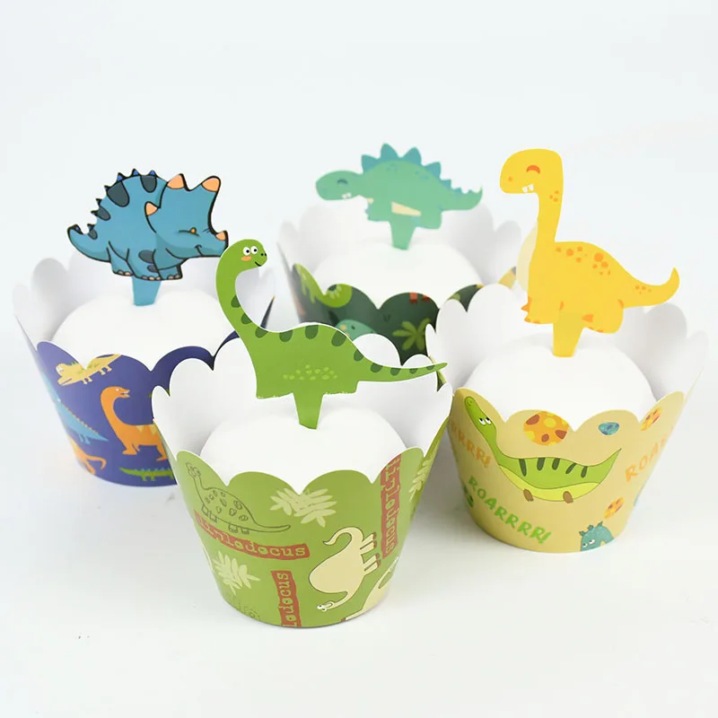12Set Dinosaurier Party Cupcake Topper Dinosaurier Geburtstag Party Supplies Cupcake Wrapper Jungen Dino Thema Party Dekorationen – Detail 3
