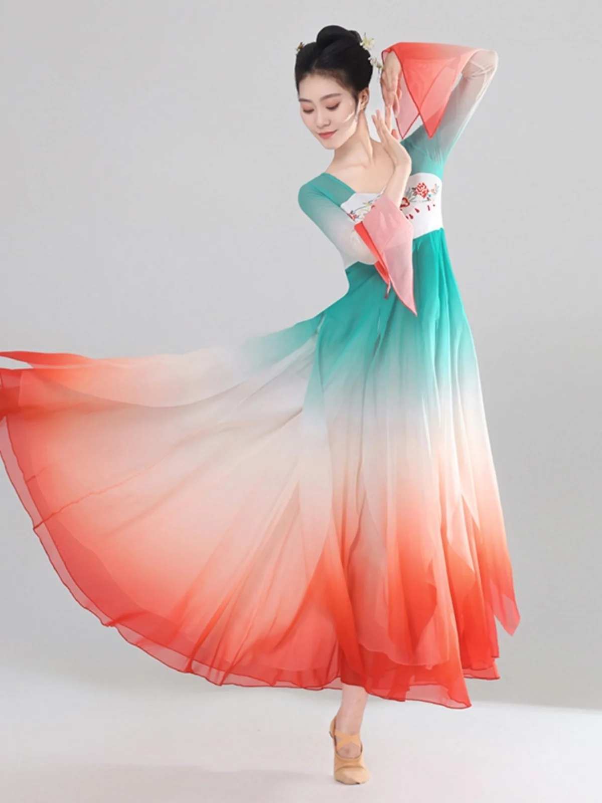 Classical Dance Costume Elegant Ancient Style Gauze Dress Han Dance Long Dress Tang Performance Costume Practice Clothes