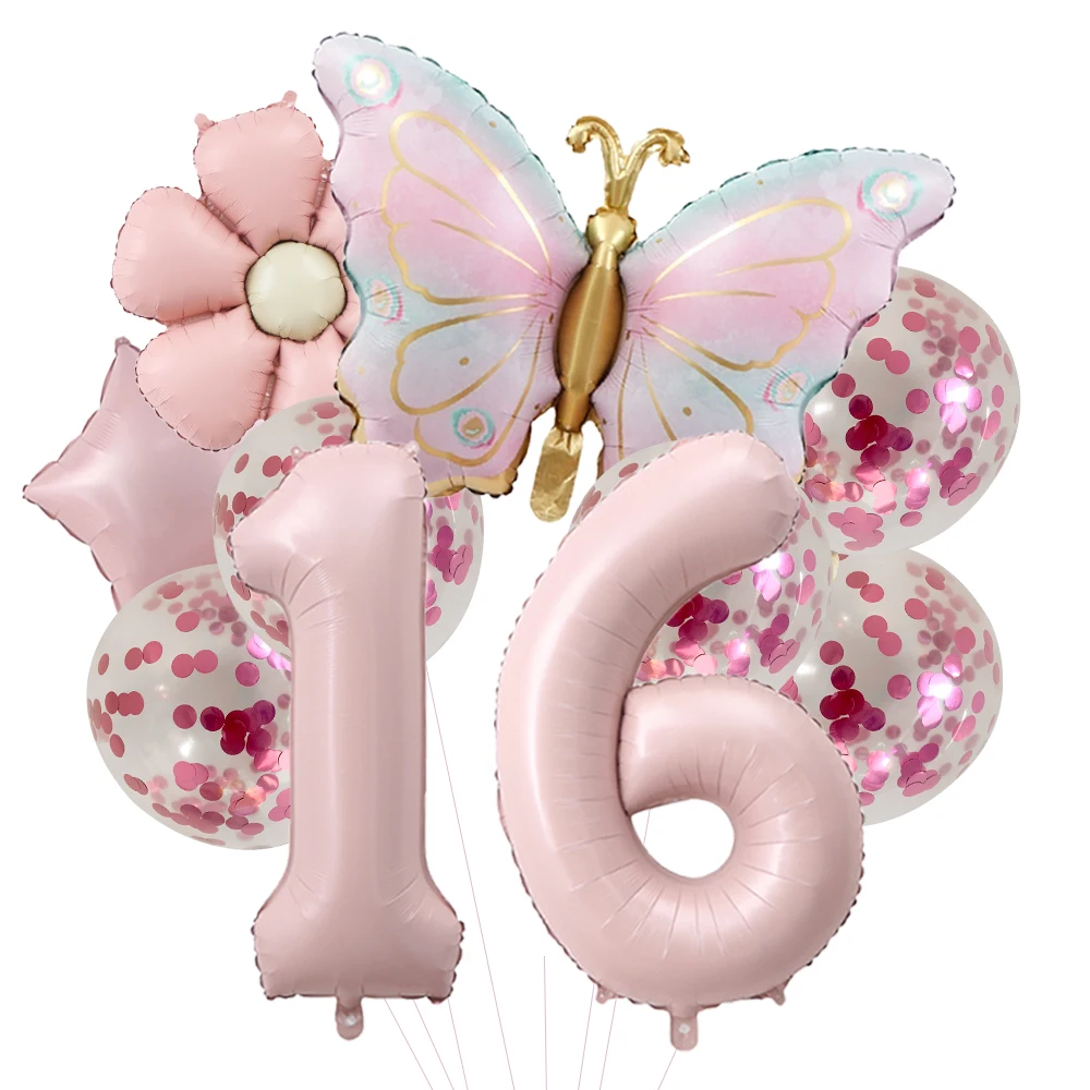 Pink Butterfly Foil Balloons for 5th Birthday and Party Decor