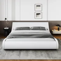 King Size Upholstered Bed Frame,Deluxe Low Profile Sleigh Bed with Faux Leather Ergonomics Headboard,White  No Box Spring Needed 2