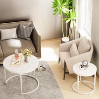 Nesting Coffee Table Round Side Table Set of 2 End Tables for Living Room Bedroom Balcony, Wooden Stacking Accent Coffee Tables 2