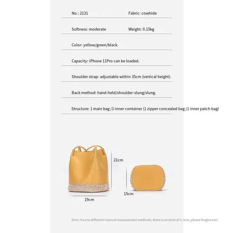 Genuine leather women's bag, fashionable and luxurious, one shoulder bucket bag, niche design, hand-held diagonal cross bag